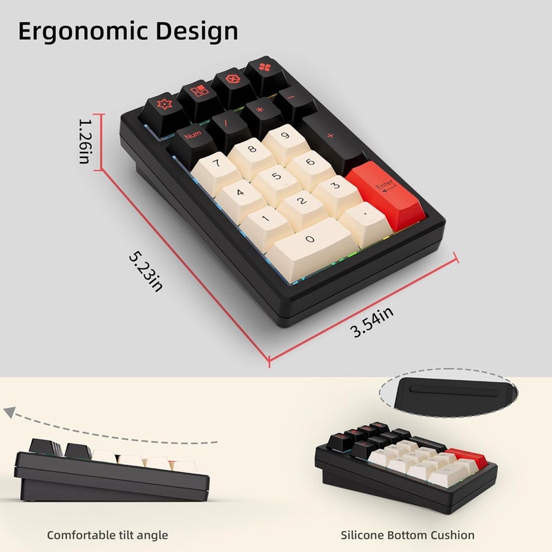 KEYCOOL K21 Wireless Numeric Keyboard, Mechanical Number Keypad Hot-swappable Bluetooth Numpad 5.0/2.4GHz, RGB Numerical Keyboard for Laptop Mac Win iOS Android - Image 3